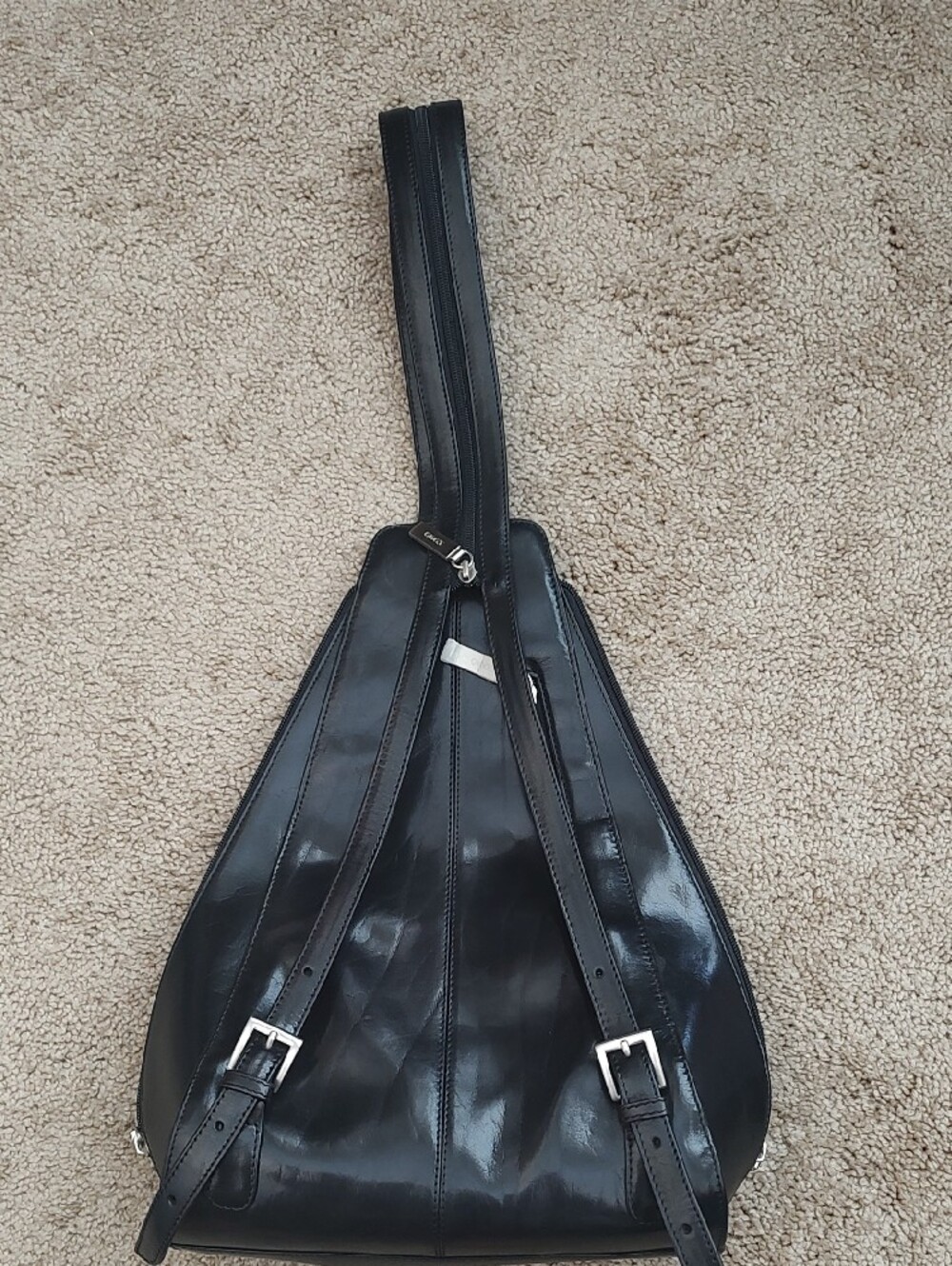 New Black Leather Sling Backpack - Sleek Men Or Women Crossbody Bag - Picture 2 of 9